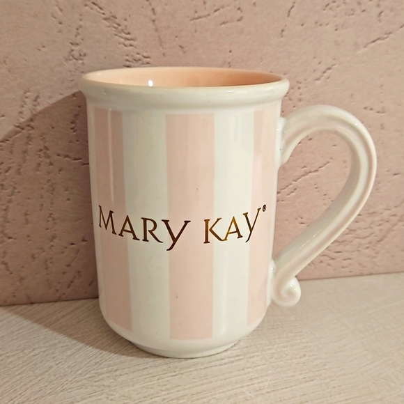 Mary Kay Other - MARY KAY pink and white striped mug, gold logo ceramic mug promotional EUC